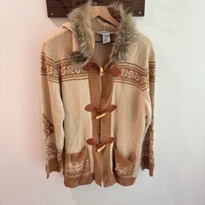 Seventh Avenue Western Bohemian  Faux Fur Trimmed Hooded Sweater XL